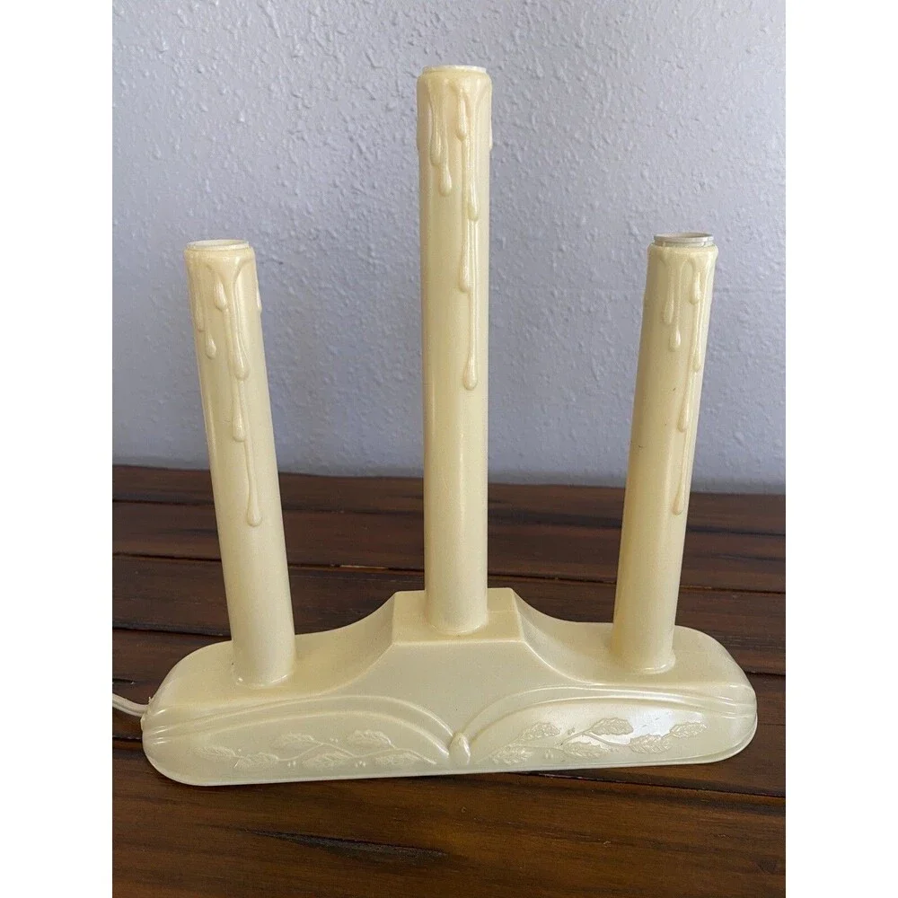 Vintage Christmas Electric Window Tiered Candle 3 Stick Candelabra Dripping Wax
